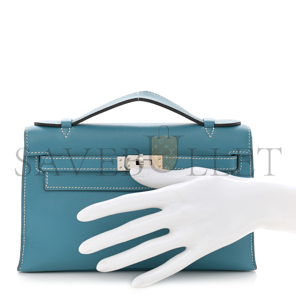 H**mes master swift kelly pochette clutch blue jean (22*14*7cm)